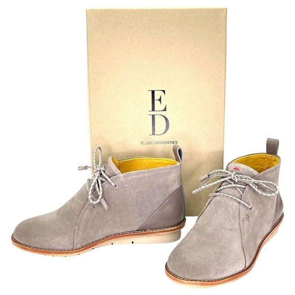 Ellen DeGeneres Ed Walhala Bootie Gray Leather Womens 9.5M Ankle Chukka Suede Rk - Picture 1 of 10